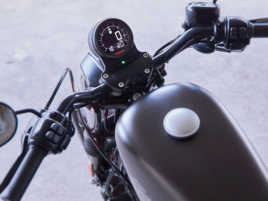 3-3/8in. Round Speedometer with Tachometer - Black. Fits Softail Fat Bob 2018up, Sportster 2014-2021, Dyna Street Bob, Low Rider & Wide Glide 2012-2017 & Softail Breakout, Rocker & Black Line 2011-2017