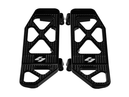 Max Lean Front Floorboards - Black. Fits Touring 1980up, FL Softail 1986-2017 & Dyna Switchback 2012-2016