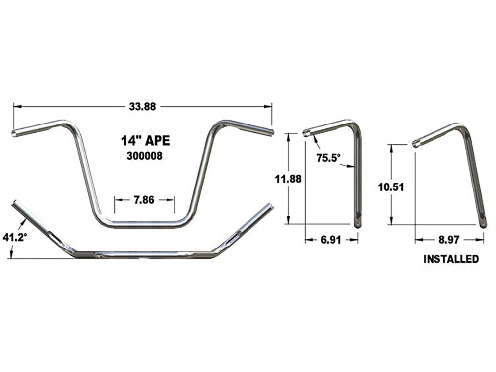 14in. x 1in. Ape Hanger Handlebar - Chrome.