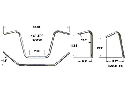 14in. x 1in. Ape Hanger Handlebar - Chrome.