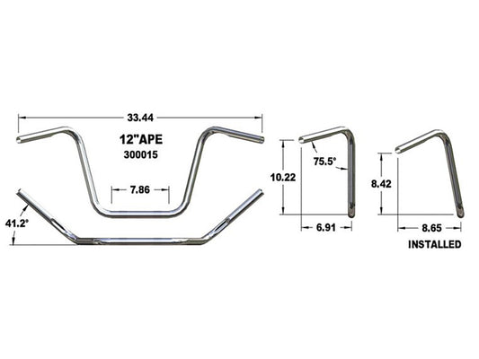 12in. x 1in. Ape Hanger Handlebar - Chrome. Fits OEM Softail Springer 1988-2009