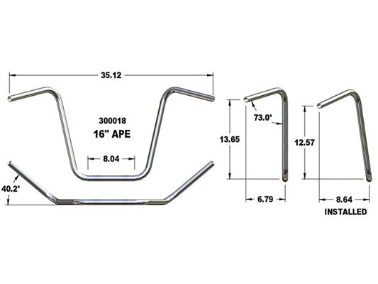 16in. x 1in. Ape Hanger Handlebar - Chrome. Fits OEM Softail Springer 1988-2009