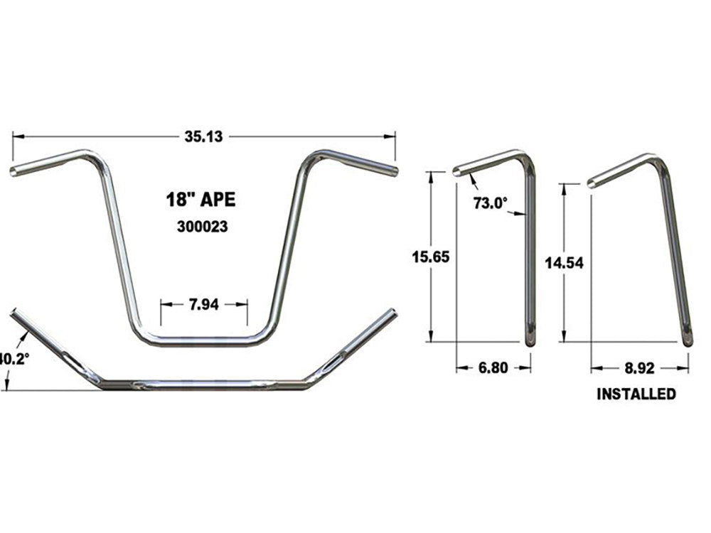 18in. x 1in. Ape Hanger Handlebar - Chrome.