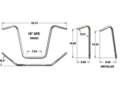 18in. x 1in. Ape Hanger Handlebar - Chrome.