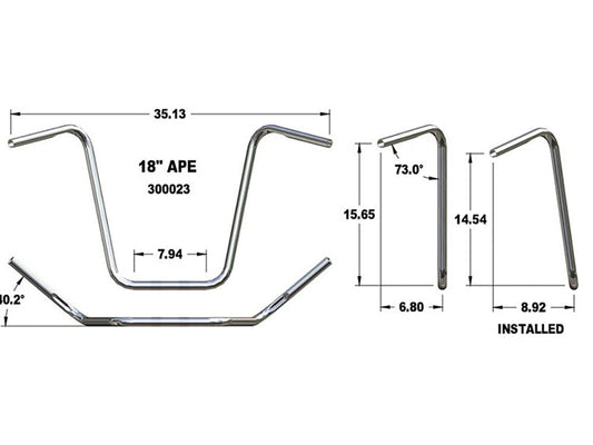 18in. x 1in. Ape Hanger Handlebar - Chrome.