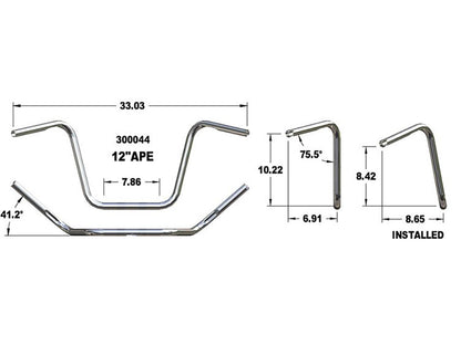 12in. x 1in. Ape Hanger Handlebar - Chrome.