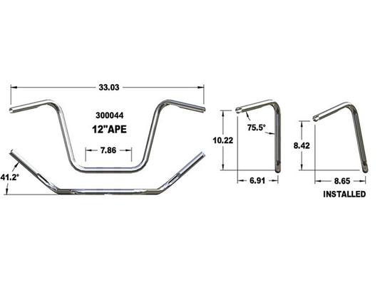 12in. x 1in. Ape Hanger Handlebar - Chrome.