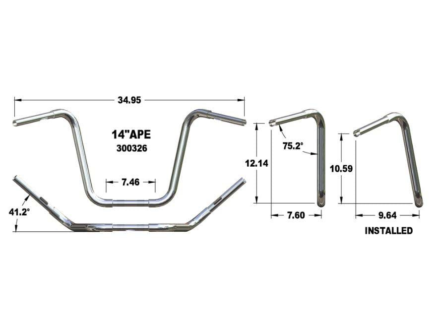 14in. x 1-1/4in. Fat Ape Hanger Handlebar - Chrome.