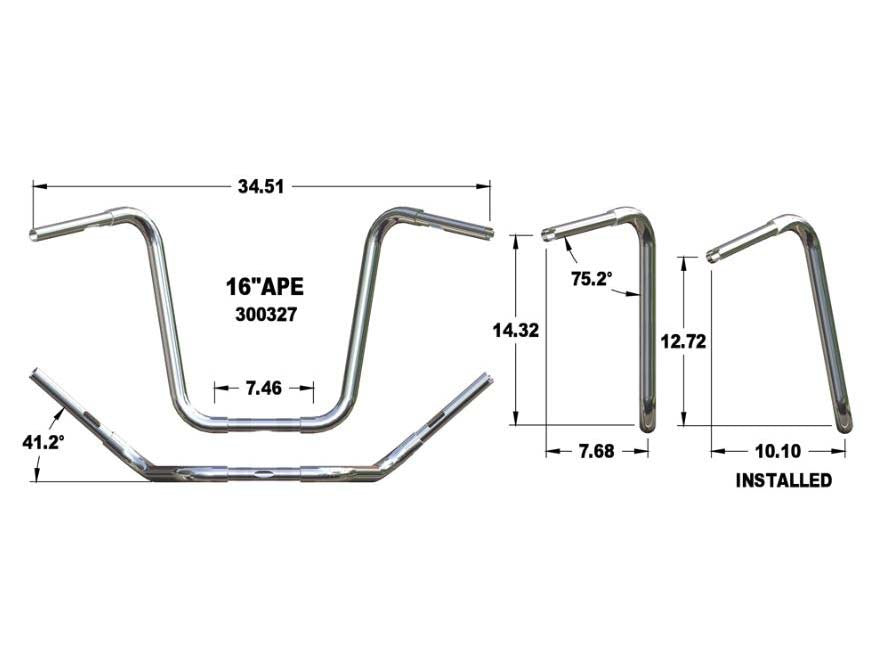 16in. x 1-1/4in. Fat Ape Hanger Handlebar - Chrome.