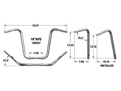 16in. x 1-1/4in. Fat Ape Hanger Handlebar - Chrome.
