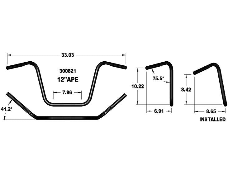 12in. x 1in. Ape Hanger Handlebar - Black.
