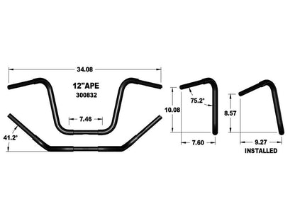 12in. x 1-1/4in. Fat Ape Hanger Handlebar - Gloss Black.
