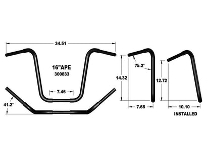 16in. x 1-1/4in. Fat Ape Hanger Handlebar - Gloss Black.