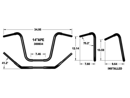 14in. x 1-1/4in. Fat Ape Hanger Handlebar - Gloss Black.