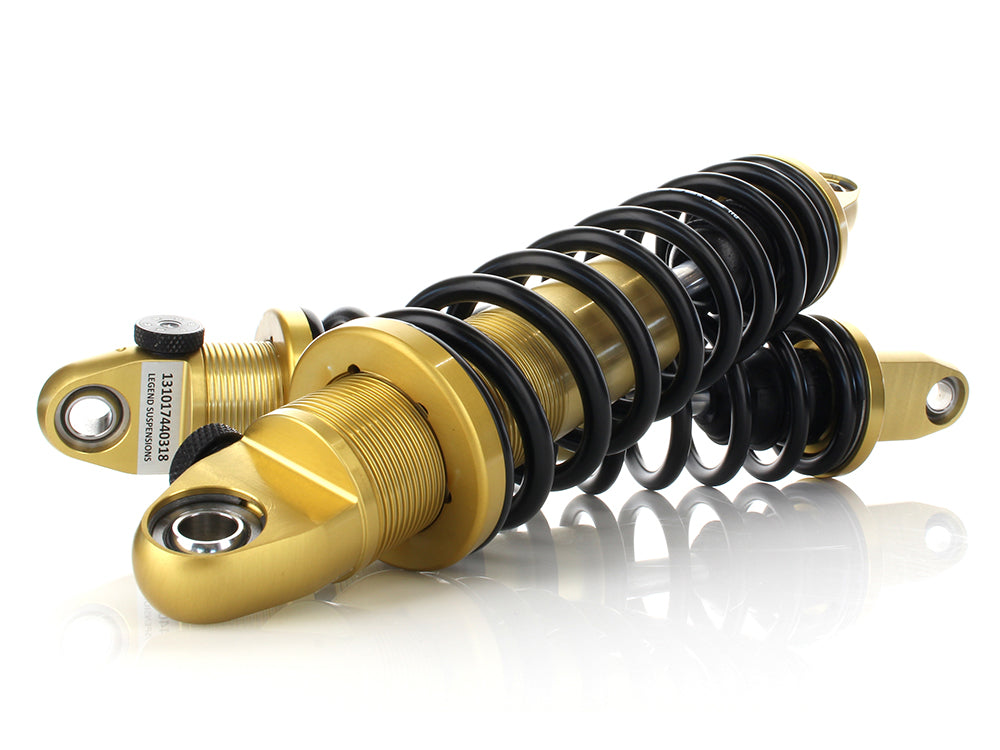 REVO-A Series, 13in. Adjustable Rear Shock Absorbers - Gold. Fits Dyna 1991-2017.