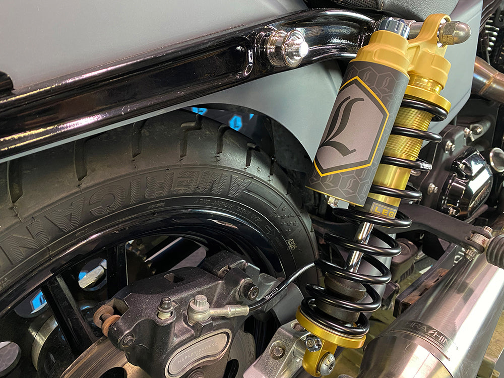 Revo ARC Piggyback Suspension. 13in. Adjustable Rear Shock Absorbers - Gold. Fits Dyna 1991-2017.