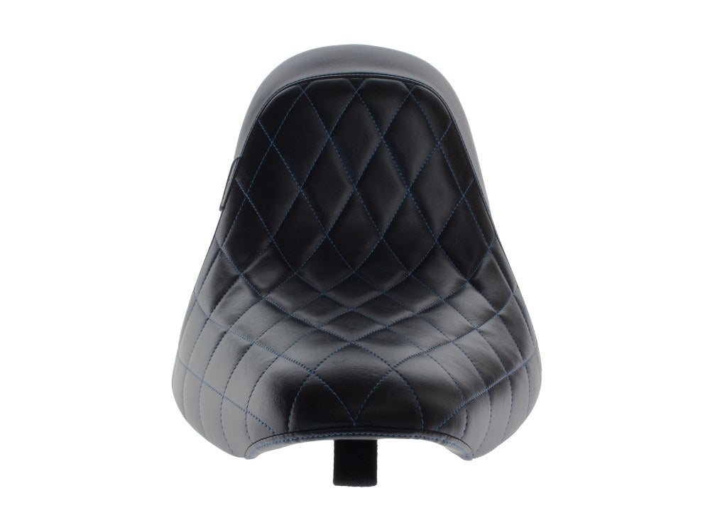 Bare Bones Solo Seat with Blue Diamond Stitch. Fits Softail 2006-2017 with 200 OEM Rear Tyre.