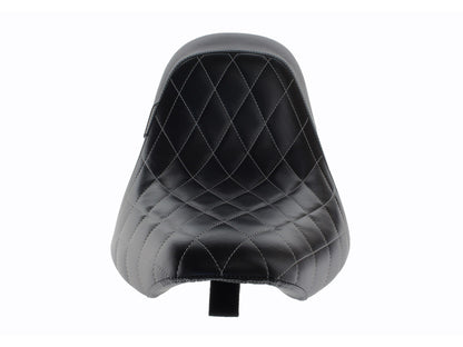 Bare Bones Solo Seat with White Diamond Stitch. Fits Softail 2006-2017 with 200 OEM Rear Tyre.