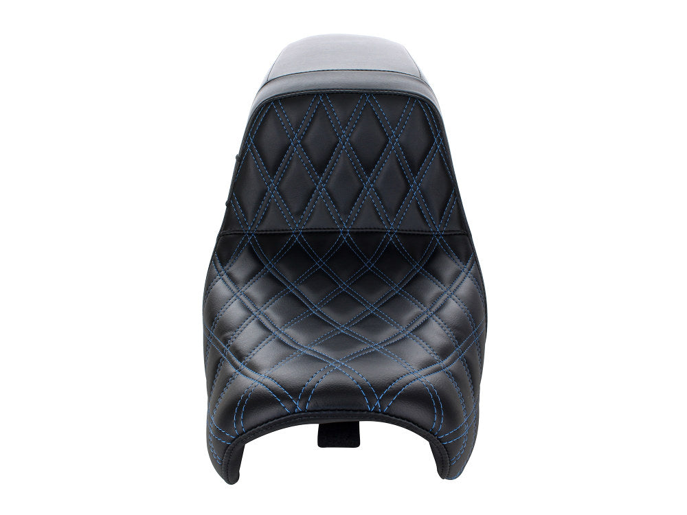 Kickflip Dual Seat with Blue Double Diamond Stitch. Fits Dyna 2006-2017.
