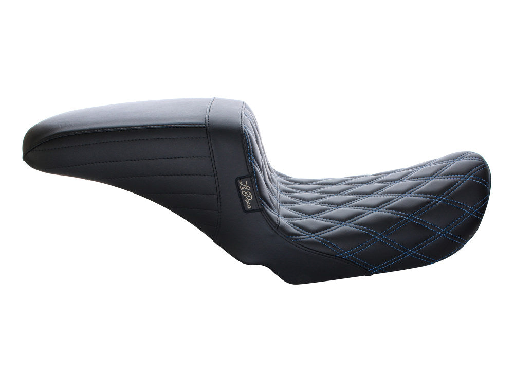 Kickflip Dual Seat with Blue Double Diamond Stitch. Fits Dyna 2006-2017.