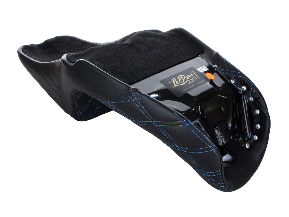 Kickflip Dual Seat with Blue Double Diamond Stitch. Fits Dyna 2006-2017.