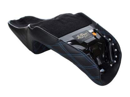 Kickflip Dual Seat with Blue Double Diamond Stitch. Fits Dyna 2006-2017.