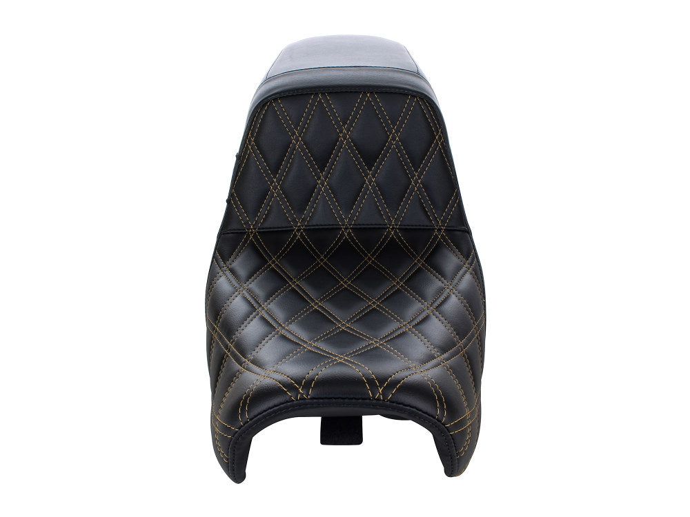 Kickflip Dual Seat with Gold Double Diamond Stitch. Fits Dyna 2006-2017.