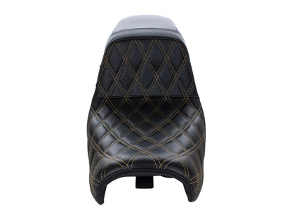 Kickflip Dual Seat with Gold Double Diamond Stitch. Fits Dyna 2006-2017.
