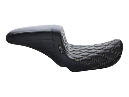 Kickflip Dual Seat with Gold Double Diamond Stitch. Fits Dyna 2006-2017.