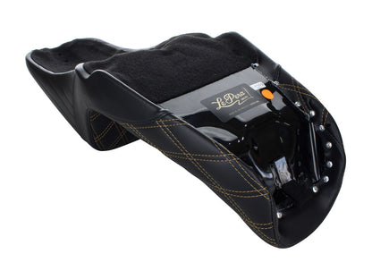 Kickflip Dual Seat with Gold Double Diamond Stitch. Fits Dyna 2006-2017.