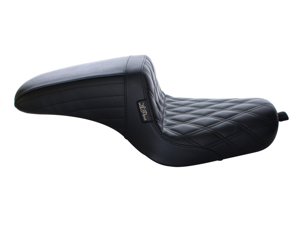 Kickflip Dual Seat with Black Double Diamond Stitch. Fits Sportster 2004-2006 & Sportster 2010-2021 Models with either 3.3 or 4.5 Gallon Tank.