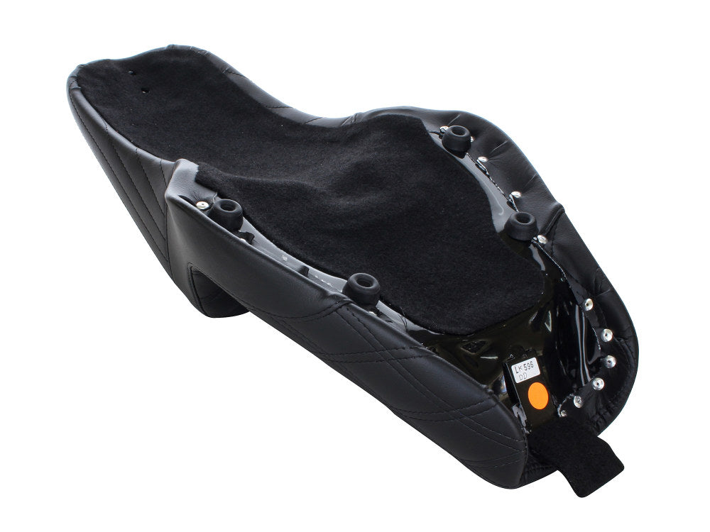 Kickflip Dual Seat with Black Double Diamond Stitch. Fits Sportster 2004-2006 & Sportster 2010-2021 Models with either 3.3 or 4.5 Gallon Tank.