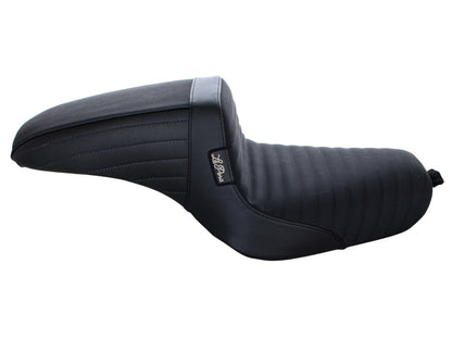 Kickflip Dual Seat with Pleated Gripper Tape. Fits Sportster 2004-2006 & Sportster 2010-2021 Models with either 3.3 or 4.5 Gallon Tank.