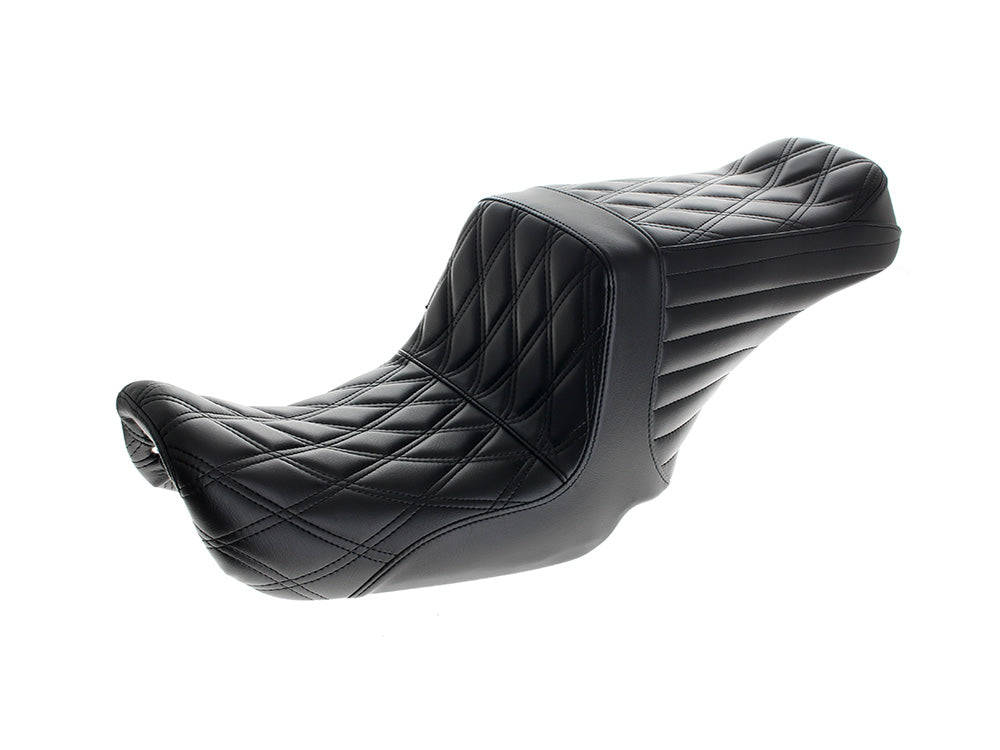 TailWhip Up Front Reduced Reach Dual Seat - Black Double Diamond Stitch. Fits Dyna 2006-2017.