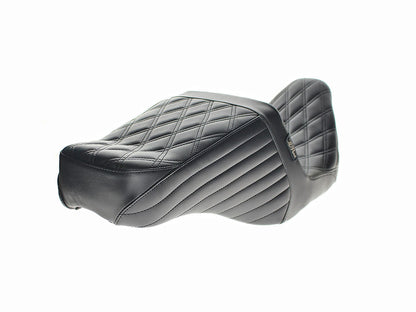 TailWhip Up Front Reduced Reach Dual Seat with Black Double Diamond Stitch. Fits Most Touring 2008-2024