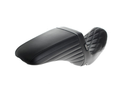Kickflip Up Front Reduced Reach Dual Seat with Black Double Diamond Stitch. Fits Dyna 2006-2017.