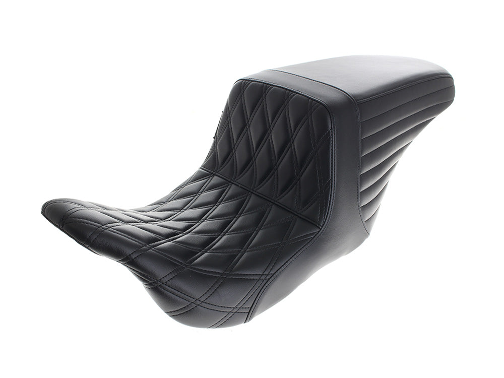 Kickflip Dual Seat Up Front Reduced Reach with Black Double Diamond Stitch. Fits Most Touring 2008-2024