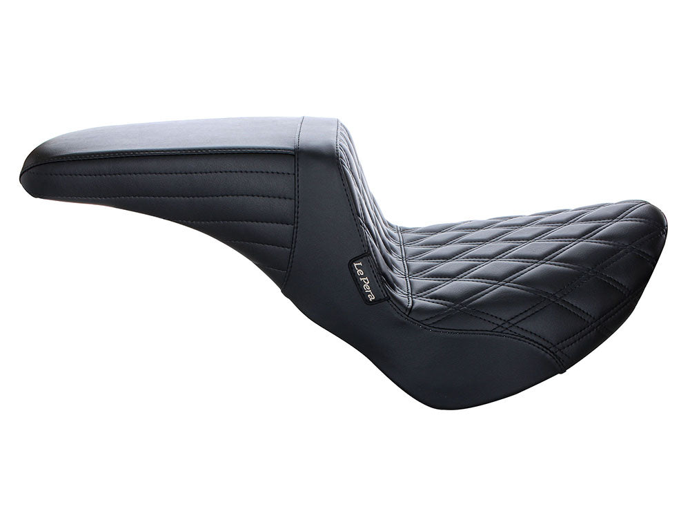 Kickflip Dual Seat with Black Double Diamond Stitch. Fits Softail Slim & Street Bob 2018up & Standard 2020up.