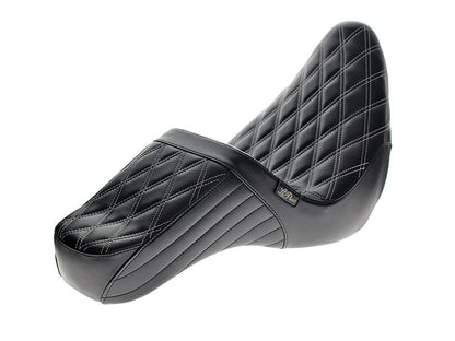 TailWhip Dual Seat with White Diamond Stitch. Fits Sport Glide & Low Rider 2018up & Low Rider S 2020up.
