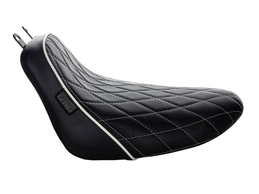 Bare Bones Solo Seat with White Diamond Stitch & Piping. Fits Softail Deluxe 2018-2020 & Heritage Classic 2018up