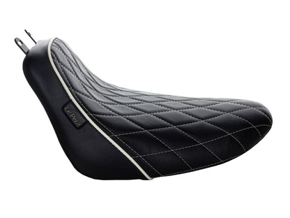 Bare Bones Solo Seat with White Diamond Stitch & Piping. Fits Softail Deluxe 2018-2020 & Heritage Classic 2018up