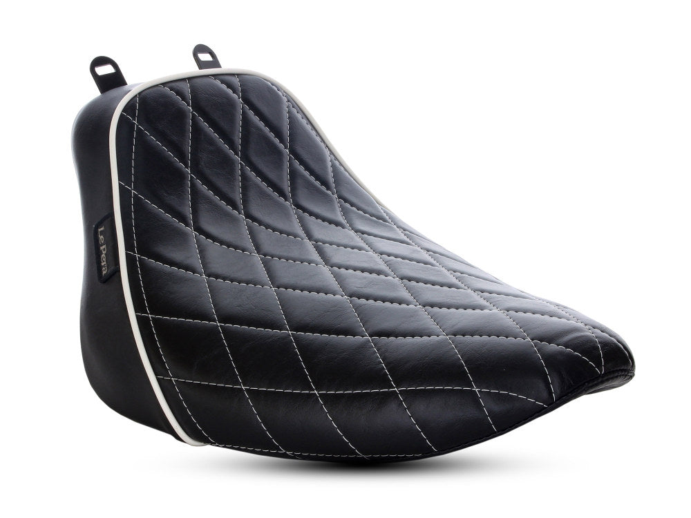Bare Bones Solo Seat with White Diamond Stitch & Piping. Fits Softail Deluxe 2018-2020 & Heritage Classic 2018up