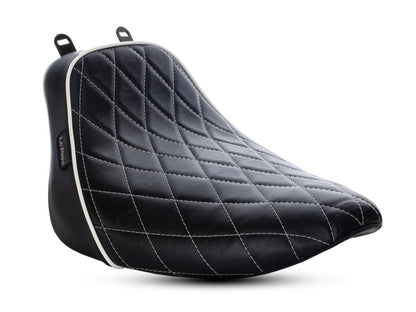 Bare Bones Solo Seat with White Diamond Stitch & Piping. Fits Softail Deluxe 2018-2020 & Heritage Classic 2018up