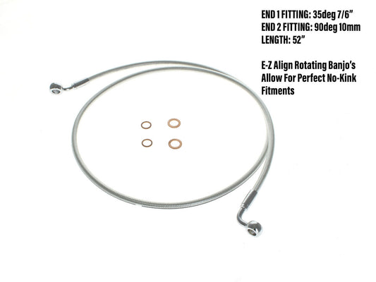 52in. E-Z Align Front Brake Line with 7/16in. x 35 Degree Banjo - Sterling Chromite.