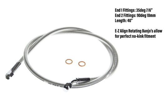 42in. E-Z Align Front Brake Line with 7/16in. x 180 Degree Banjo - Sterling Chromite.
