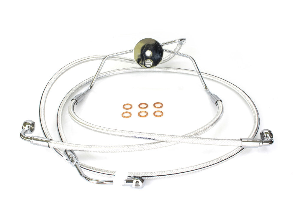 Lower Front Brake Line Assembley with T-Piece - Sterling Chromite. Fits Touring 2008-2013 with ABS & Dual Front Calipers.
