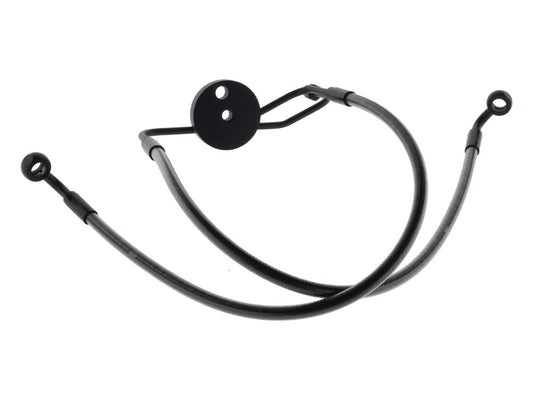 Lower Front Brake Line with T-Piece - Black Pearl. Fits Sportster & Dyna with Dual Front Calipers.