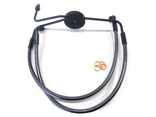 Lower Front Brake Line with T-Piece - Black Pearl. Fits Dyna Fat Bob 2008-2011 with Non-ABS & Dual Front Disc Calipers.