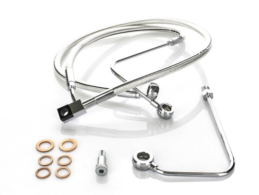 +4in. Over Length Lower Front Brake Line - Sterling Chromite. Fits FXST Softail 2011-2015 & Rocker 2011