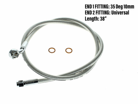 38in. Upper Front Brake Line with 10mm x 35 Degree Banjo - Sterling Chromite.